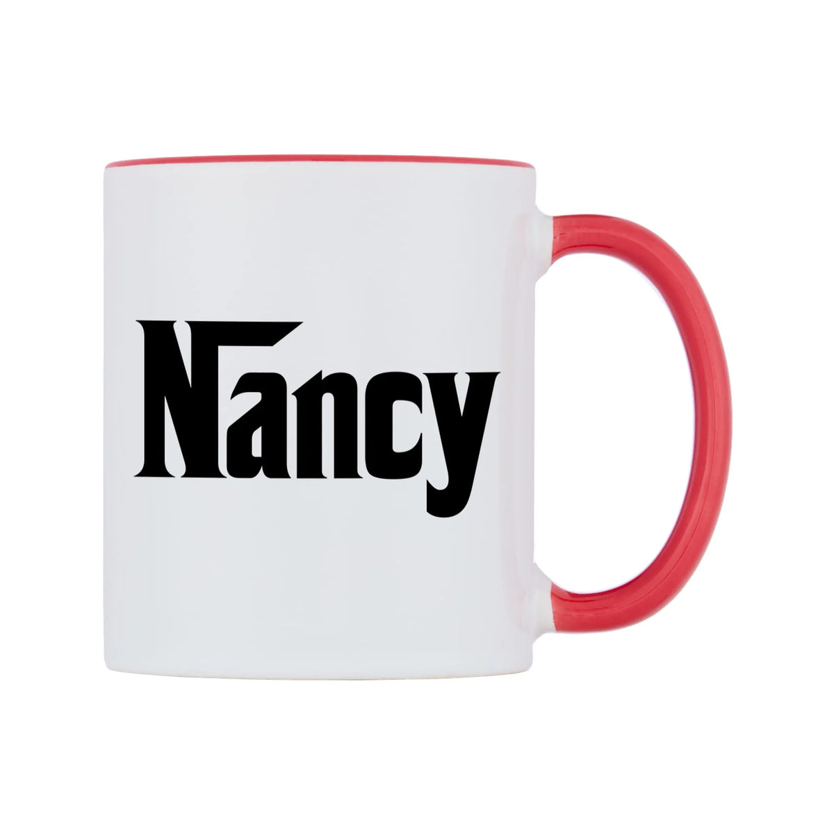 Nancy - Godfather Themed Mug — white 11oz gloss mug with a red inside and handle, left side, on a white background