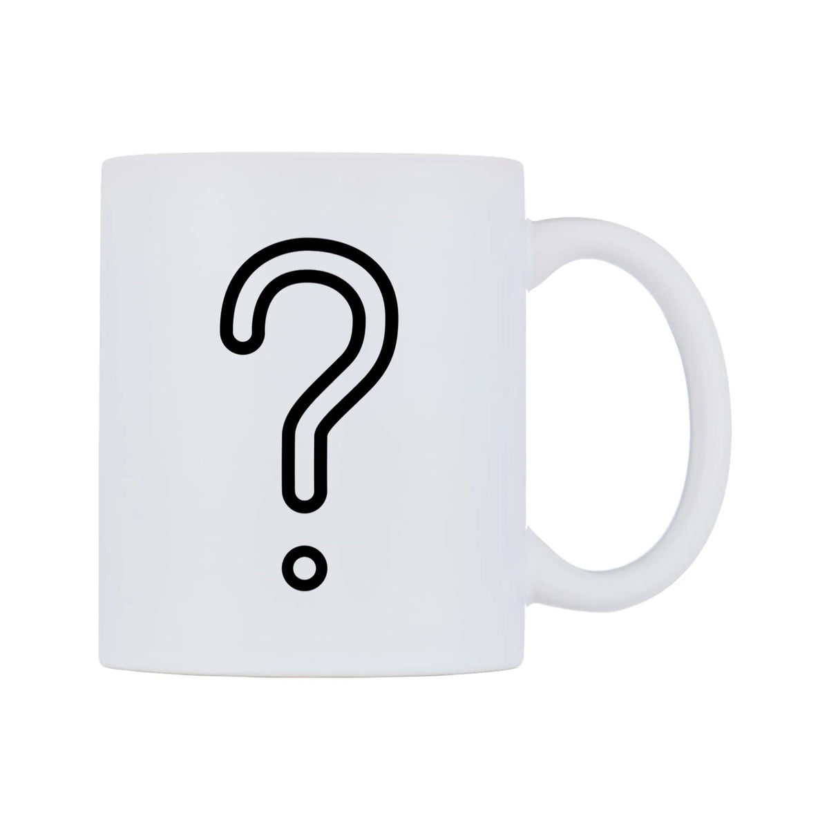 White Question Mark Emoji Mug — mug, left side, on a white background