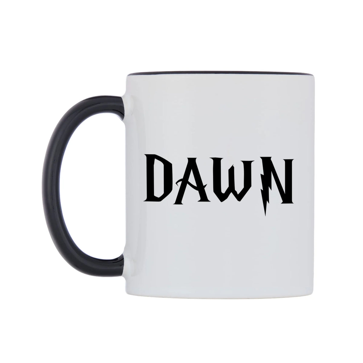 Dawn - Wizard Themed Mug — white 11oz gloss mug with a black inside and handle, right side, on a white background