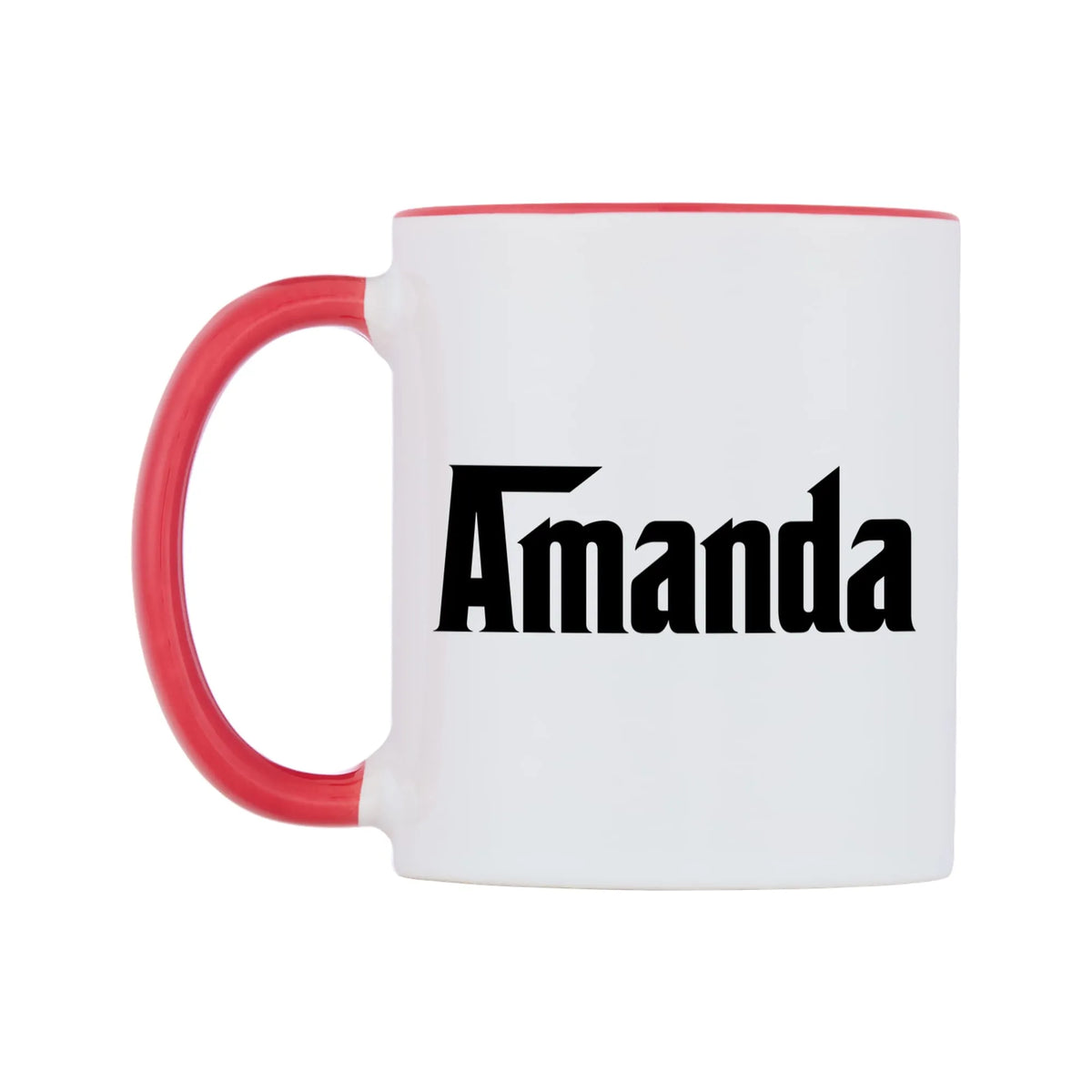 Amanda - Godfather Themed Mug — white 11oz gloss mug with a red inside and handle, right side, on a white background