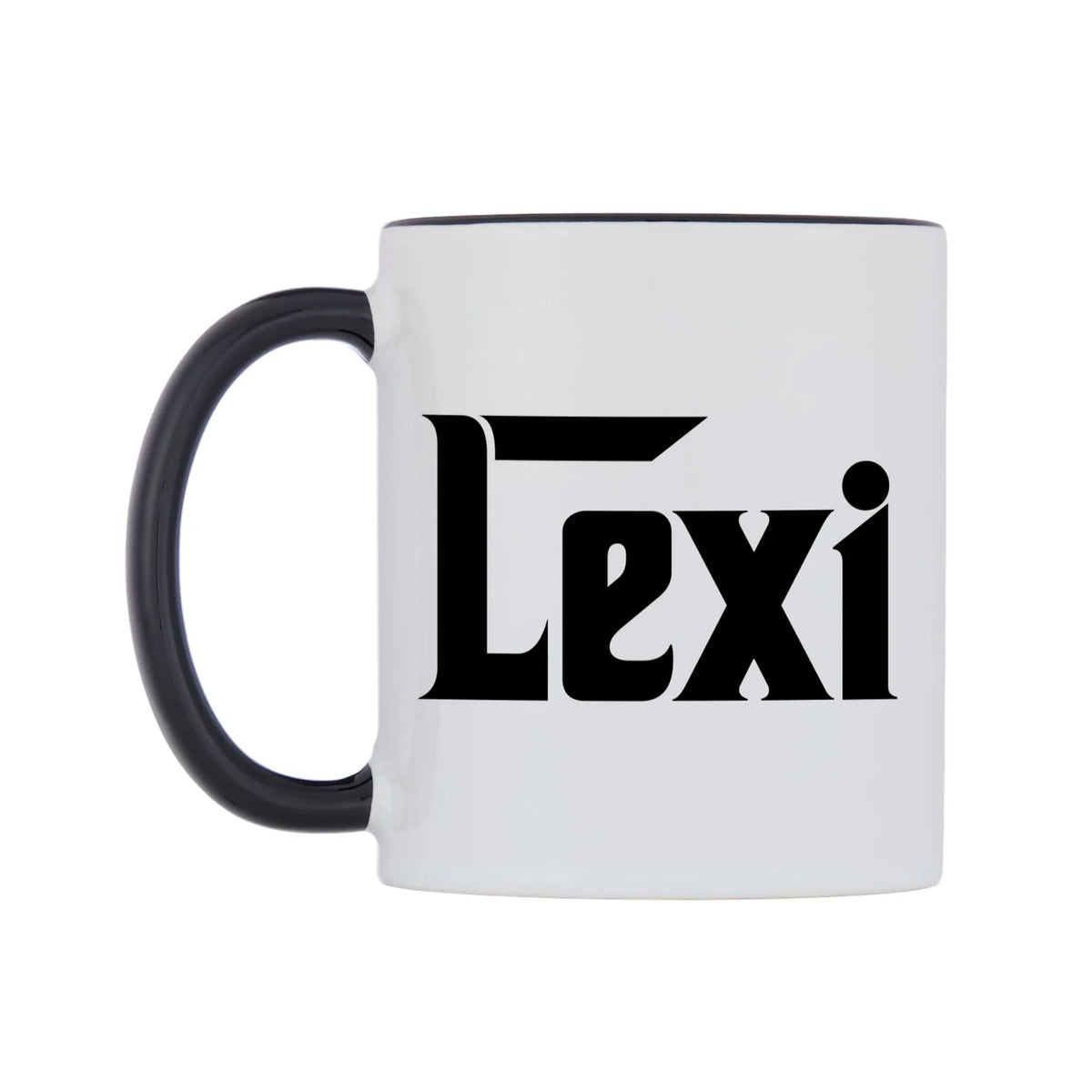 Lexi - Godfather Themed Mug — white 11oz gloss mug with a black inside and handle, right side, on a white background