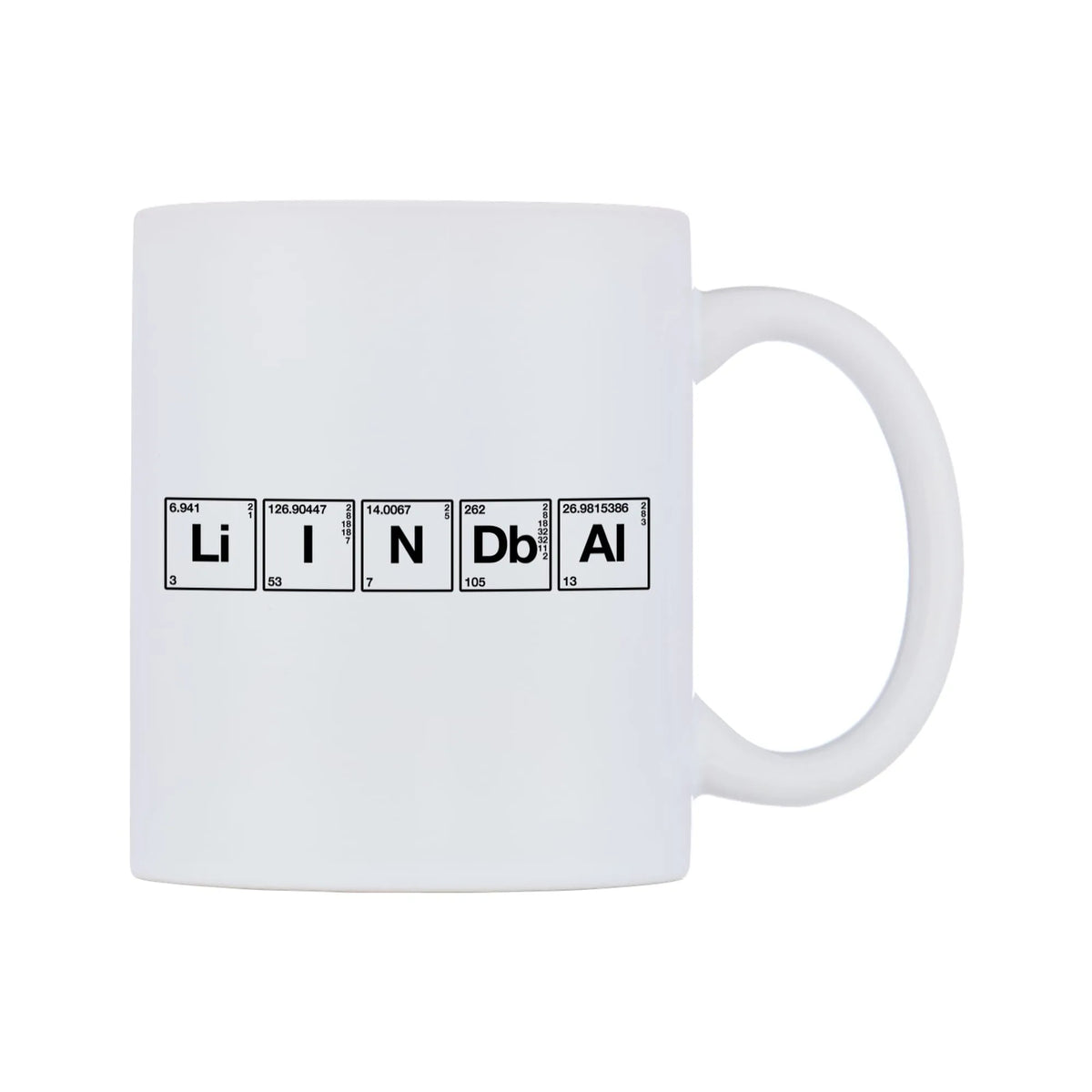 Linda - Chemistry Themed Mug — mug, left side, on a white background