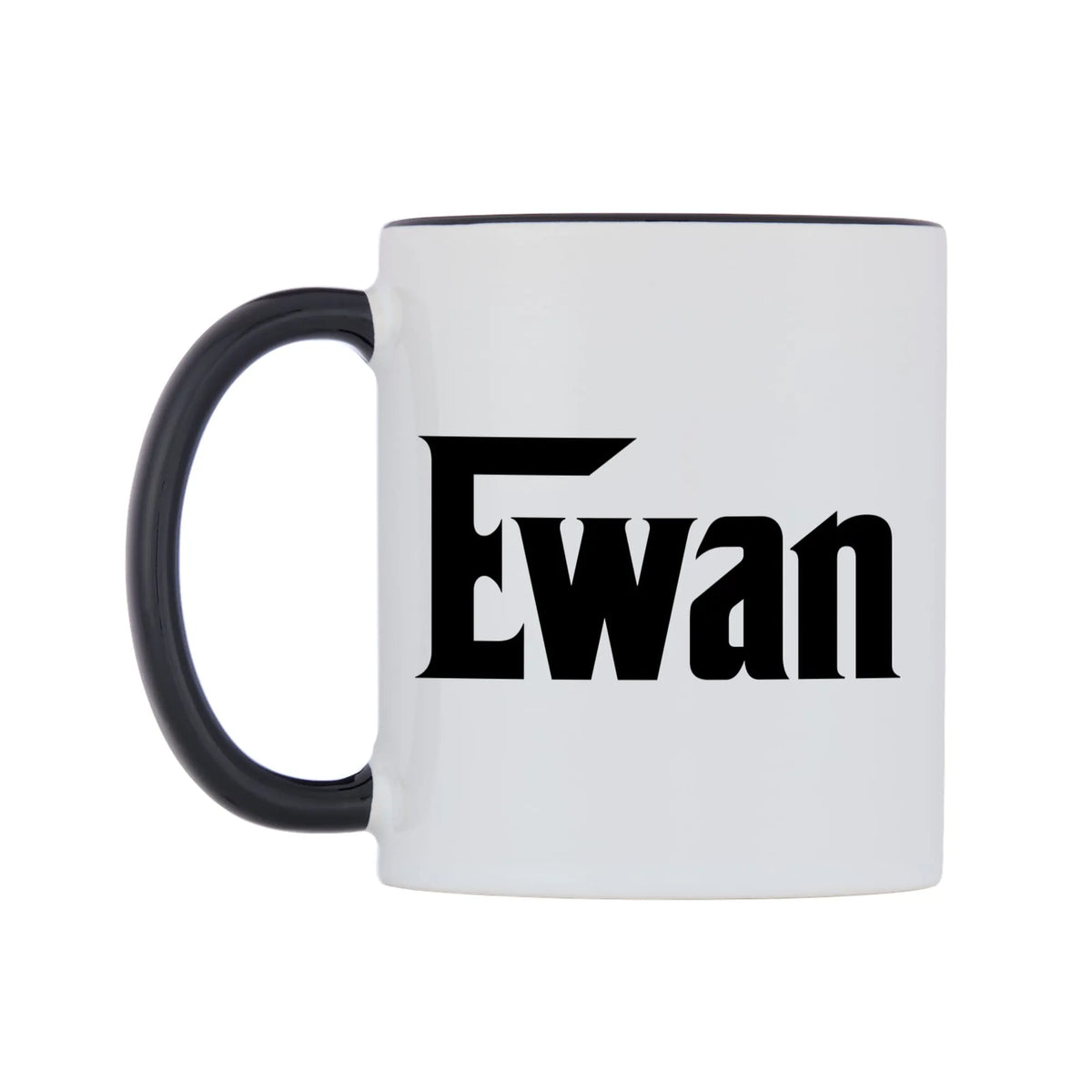 Ewan - Godfather Themed Mug — white 11oz gloss mug with a black inside and handle, right side, on a white background