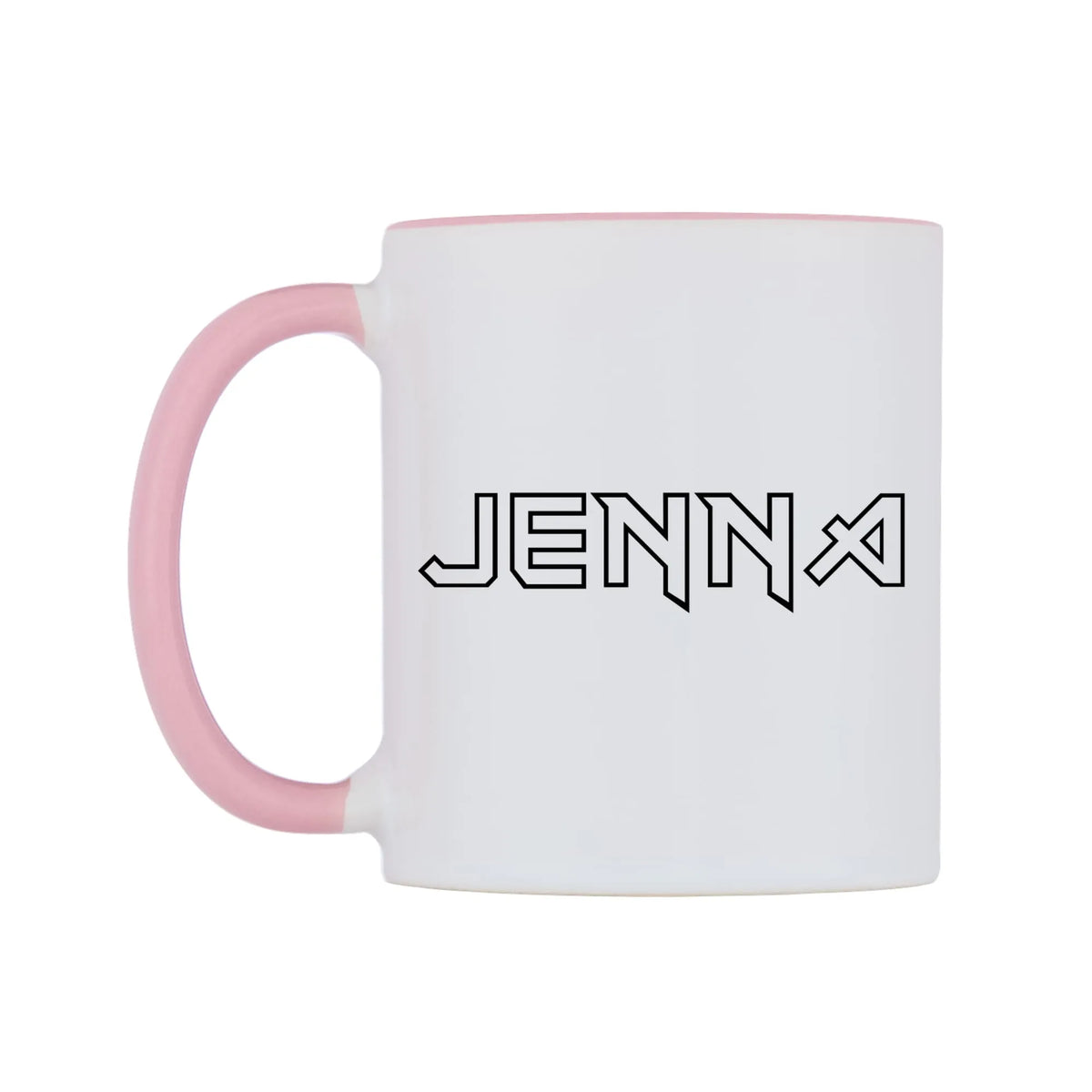 Jenna - Iron Maiden Themed Mug — white 11oz gloss mug with a pink inside and handle, right side, on a white background