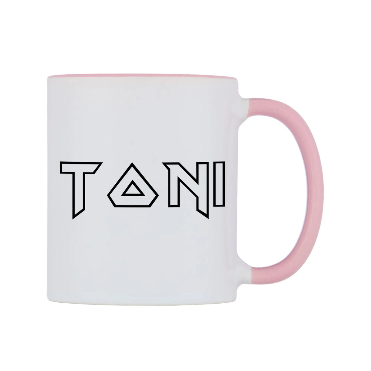 Toni - Iron Maiden Themed Mug — white 11oz gloss mug with a pink inside and handle, left side, on a white background