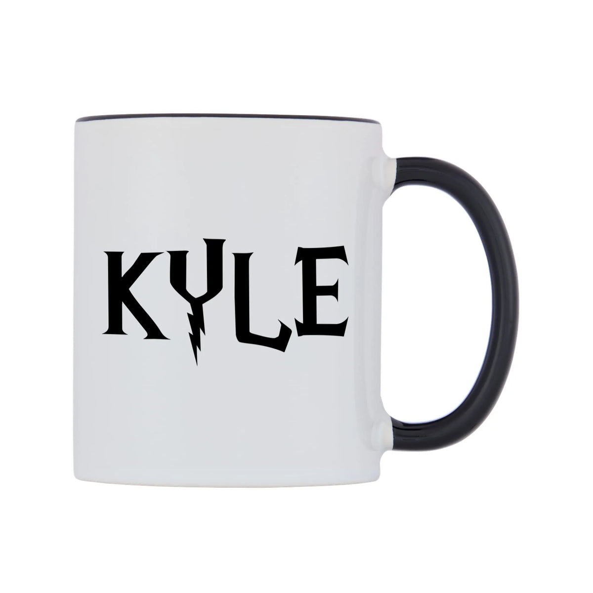 Kyle - Wizard Themed Mug — white 11oz gloss mug with a black inside and handle, left side, on a white background