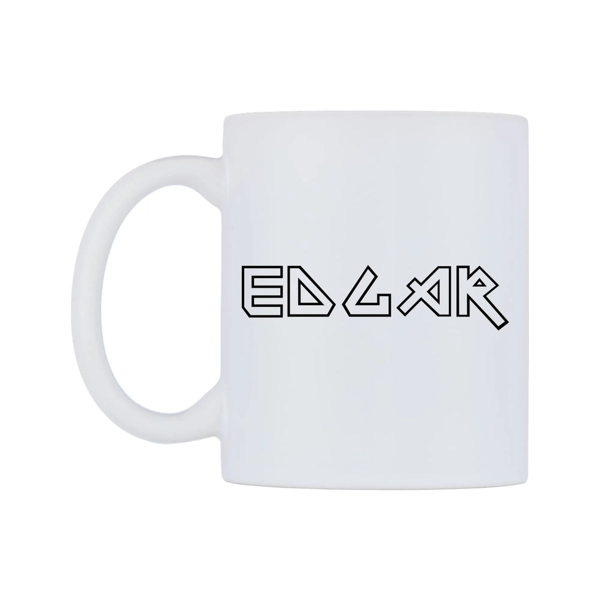 Edgar - Iron Maiden Themed Mug — white 11oz gloss mug, right side, on a white background