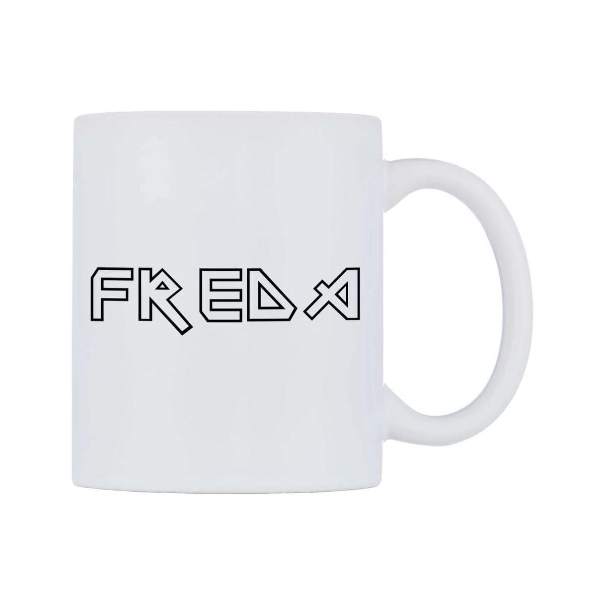 Freda - Iron Maiden Themed Mug — white 11oz gloss mug, left side, on a white background