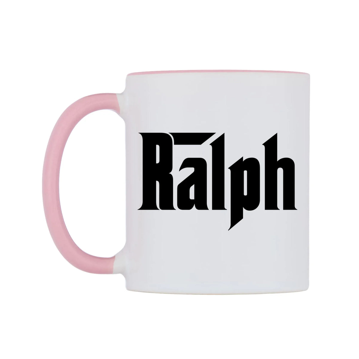 Ralph - Godfather Themed Mug — white 11oz gloss mug with a pink inside and handle, right side, on a white background