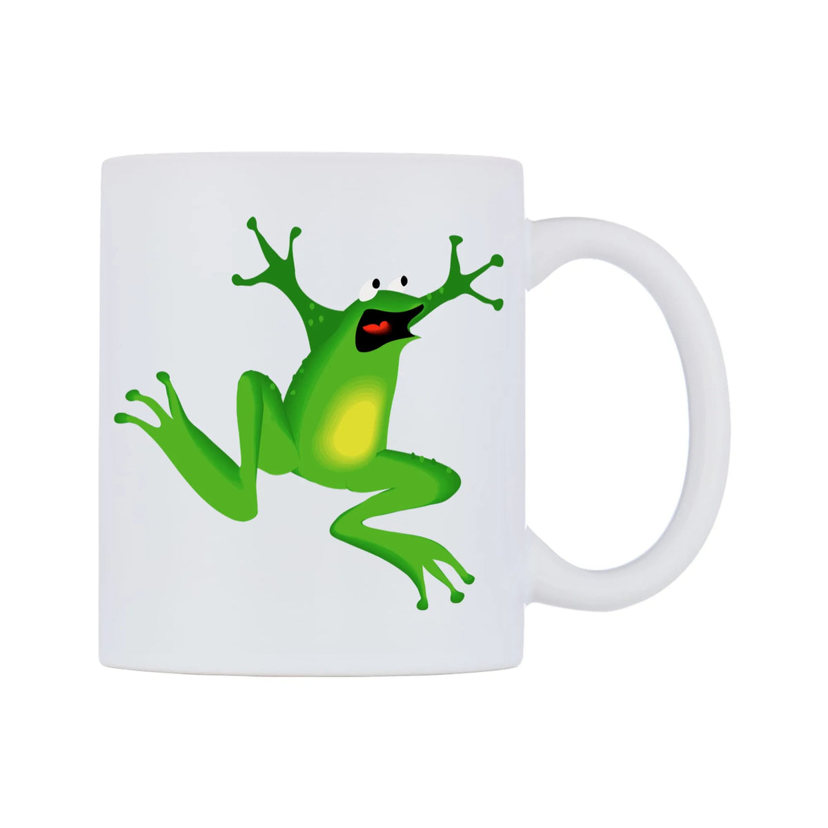 Dancing Frog Mug — white 11oz gloss mug, left side, on a white background
