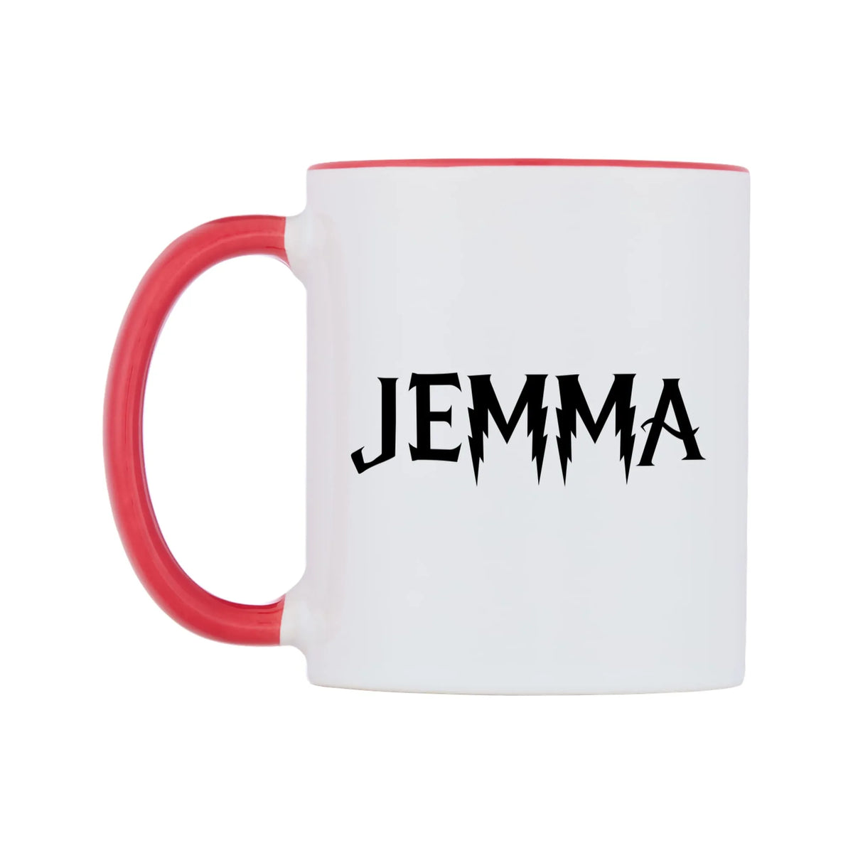 Jemma - Wizard Themed Mug — white 11oz gloss mug with a red inside and handle, right side, on a white background