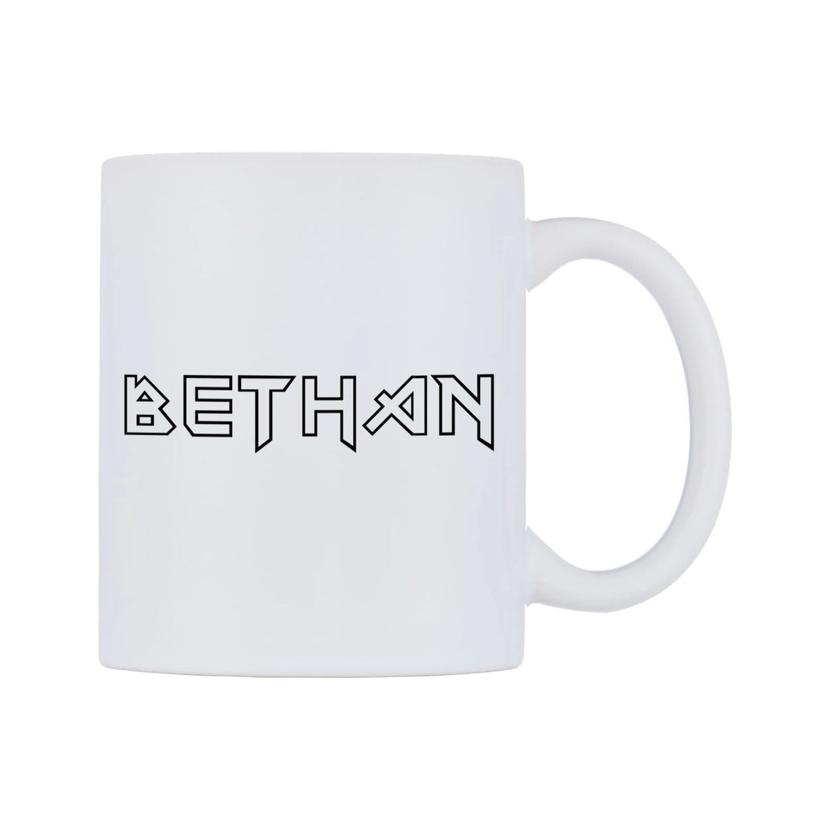 Bethan - Iron Maiden Themed Mug — white 11oz gloss mug, left side, on a white background