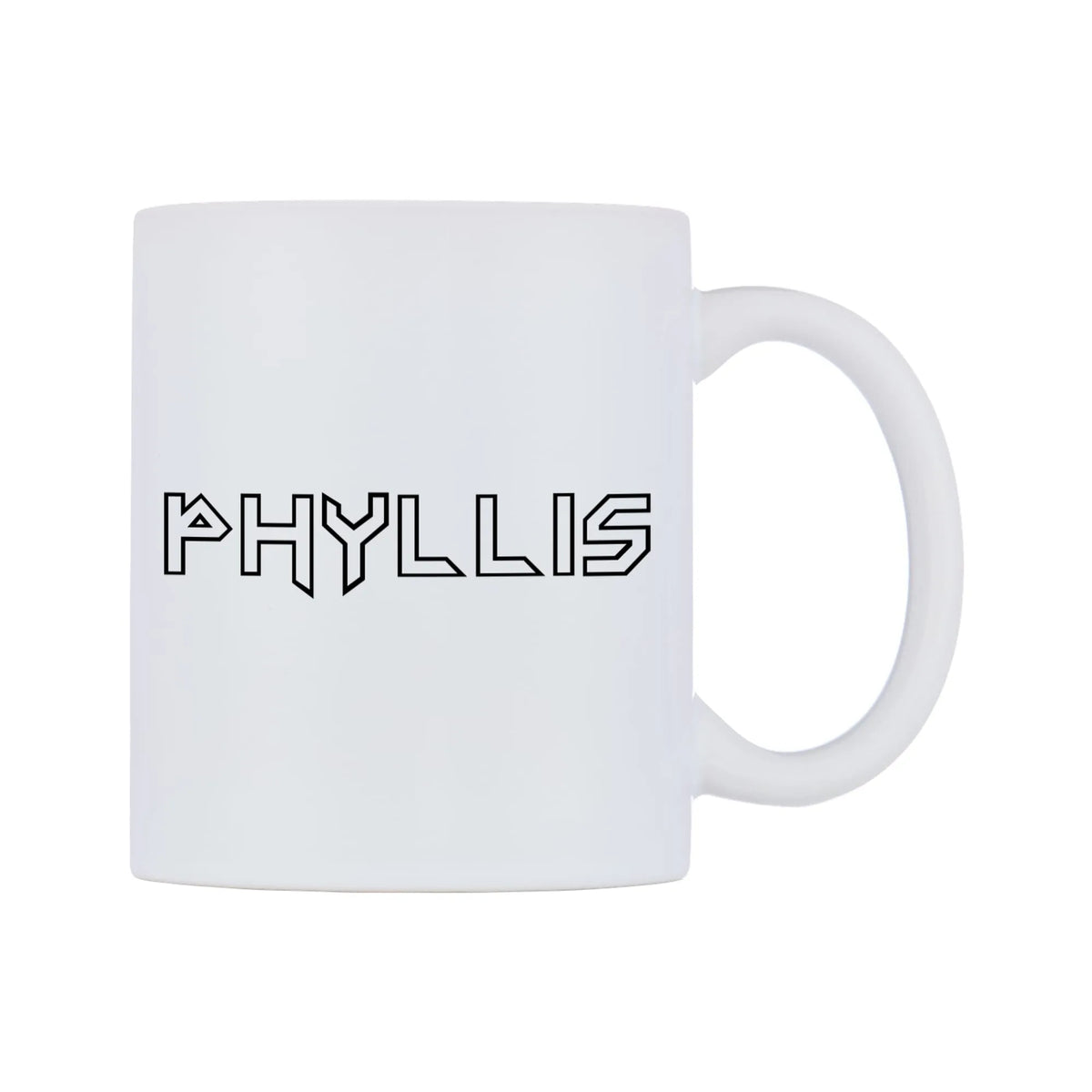 Phyllis - Iron Maiden Themed Mug — white 11oz gloss mug, left side, on a white background