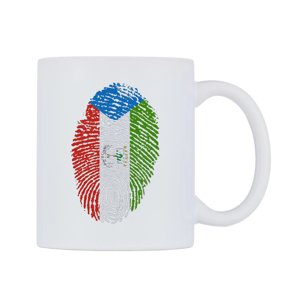 Equatorial Guinea Finger Print Flag Mug — white 11oz gloss mug, left side, on a white background