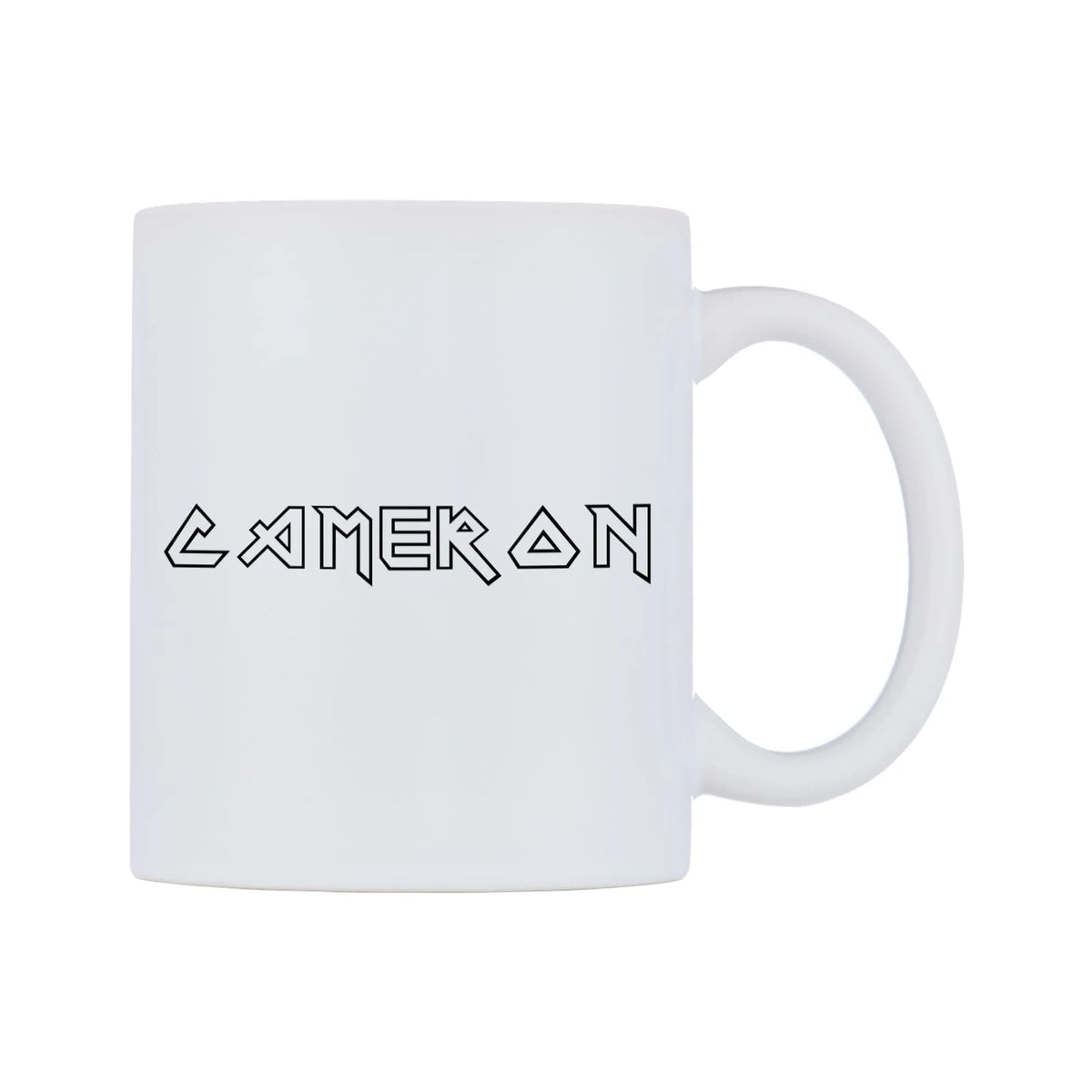 Cameron - Iron Maiden Themed Mug — white 11oz gloss mug, left side, on a white background