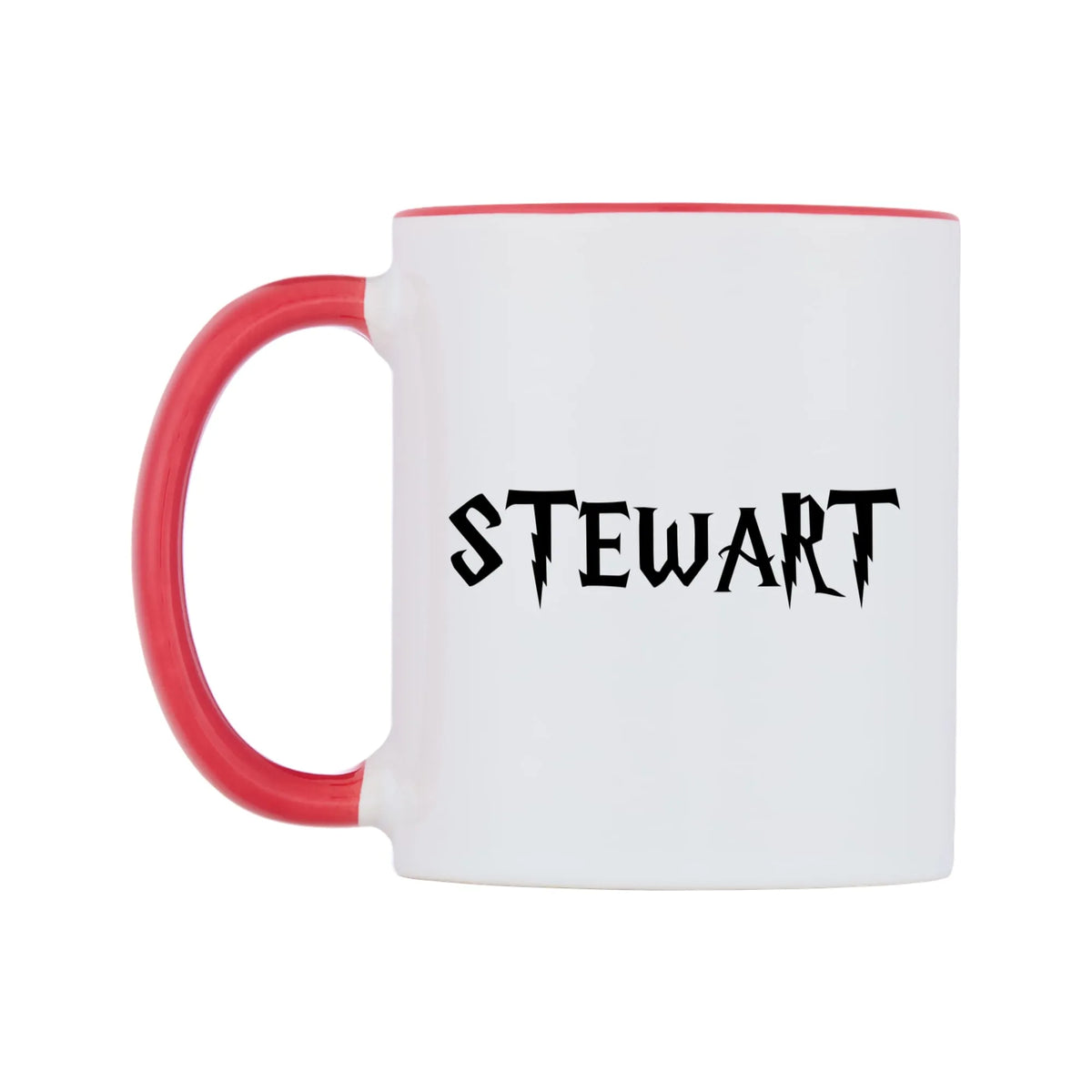 Stewart - Wizard Themed Mug — white 11oz gloss mug with a red inside and handle, right side, on a white background