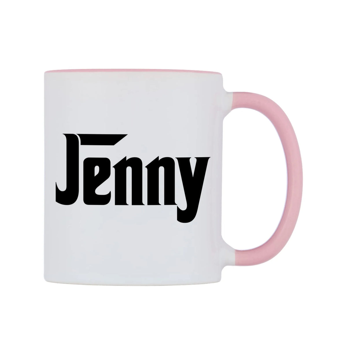 Jenny - Godfather Themed Mug — white 11oz gloss mug with a pink inside and handle, left side, on a white background