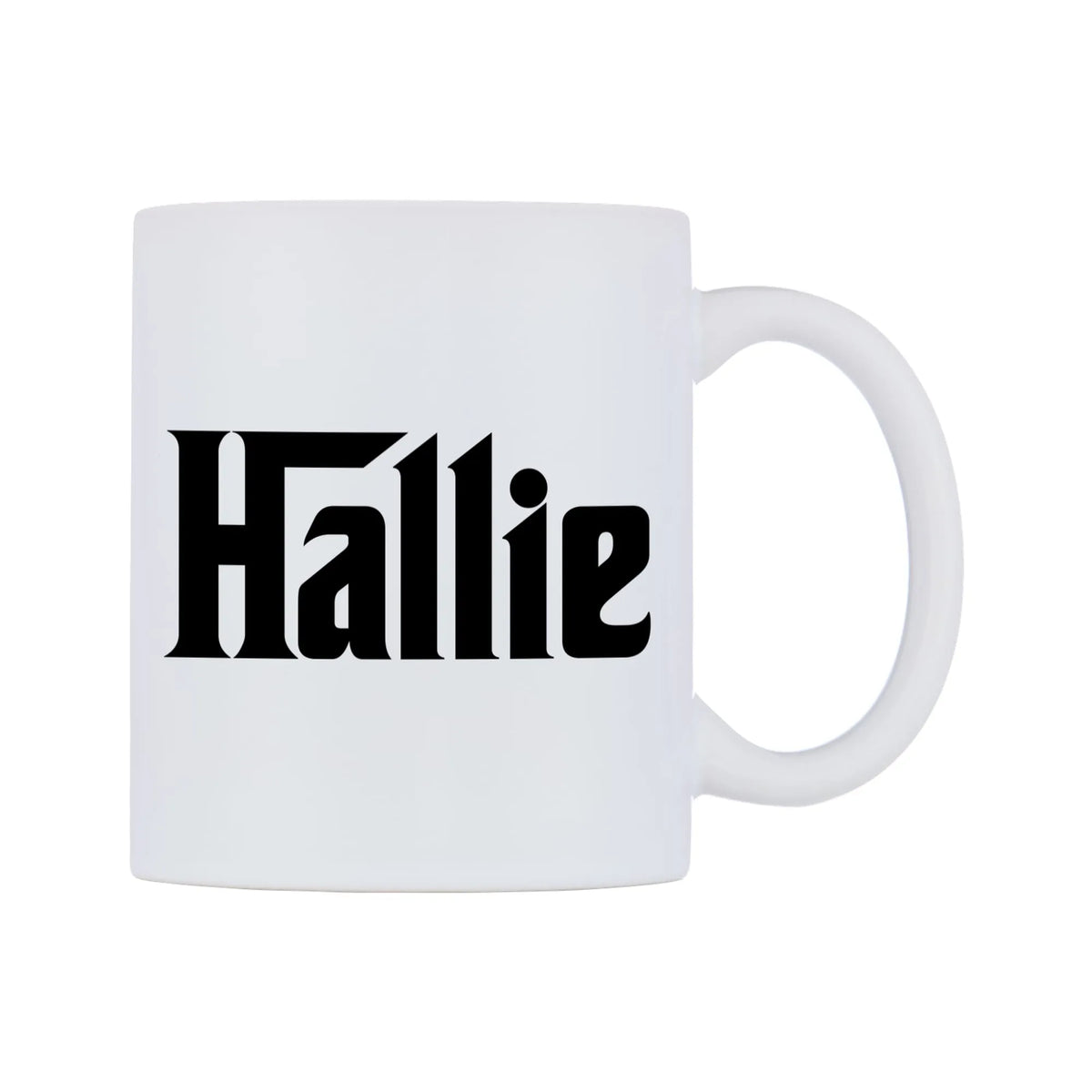 Hallie - Godfather Themed Mug — mug, left side, on a white background