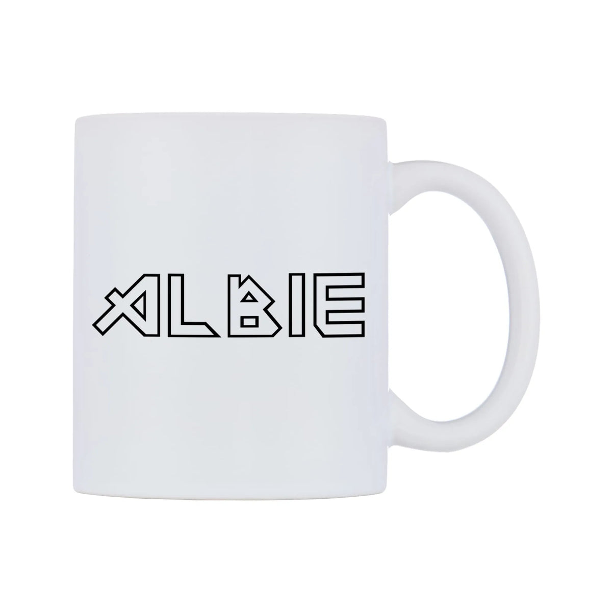 Albie - Iron Maiden Themed Mug — white 11oz gloss mug, left side, on a white background