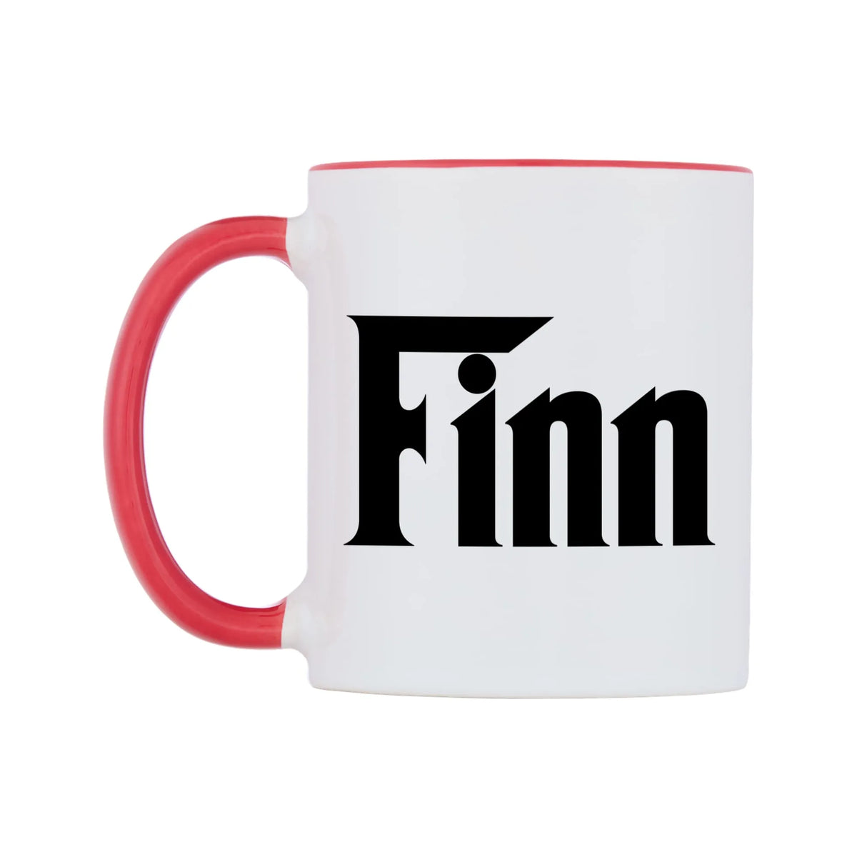 Finn - Godfather Themed Mug — white 11oz gloss mug with a red inside and handle, right side, on a white background