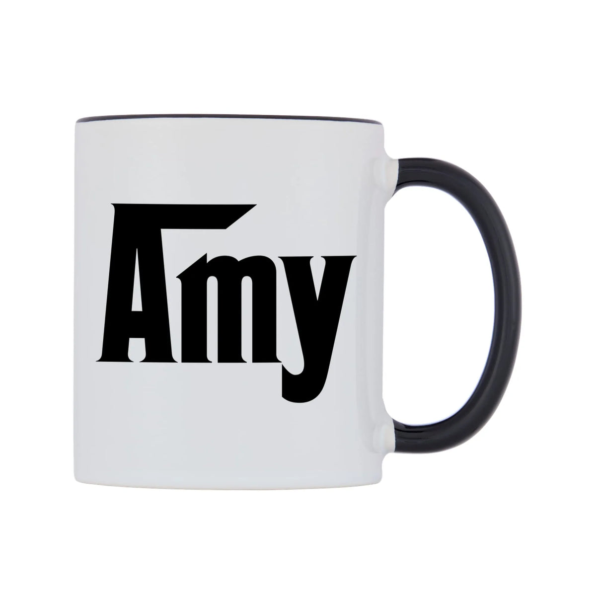 Amy - Godfather Themed Mug — white 11oz gloss mug with a black inside and handle, left side, on a white background