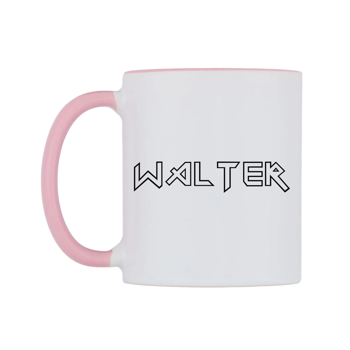 Walter - Iron Maiden Themed Mug — white 11oz gloss mug with a pink inside and handle, right side, on a white background