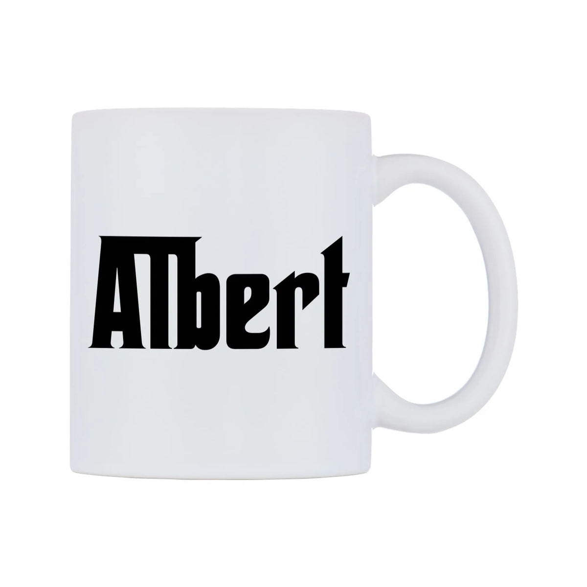 Albert - Godfather Themed Mug — white 11oz gloss mug, left side, on a white background