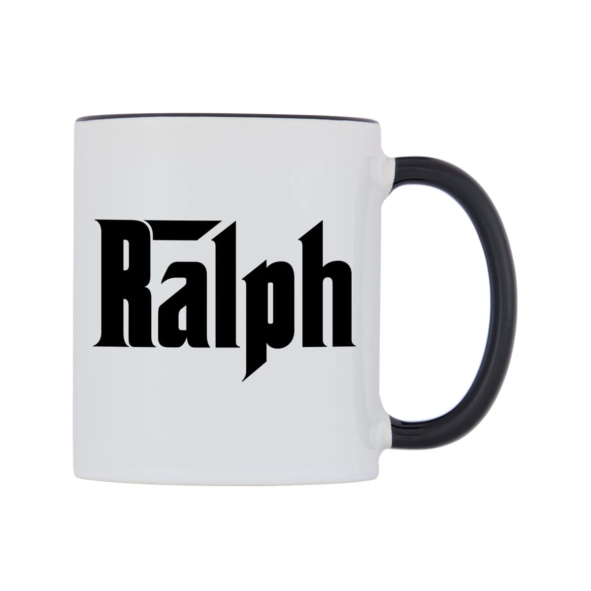 Ralph - Godfather Themed Mug — white 11oz gloss mug with a black inside and handle, left side, on a white background