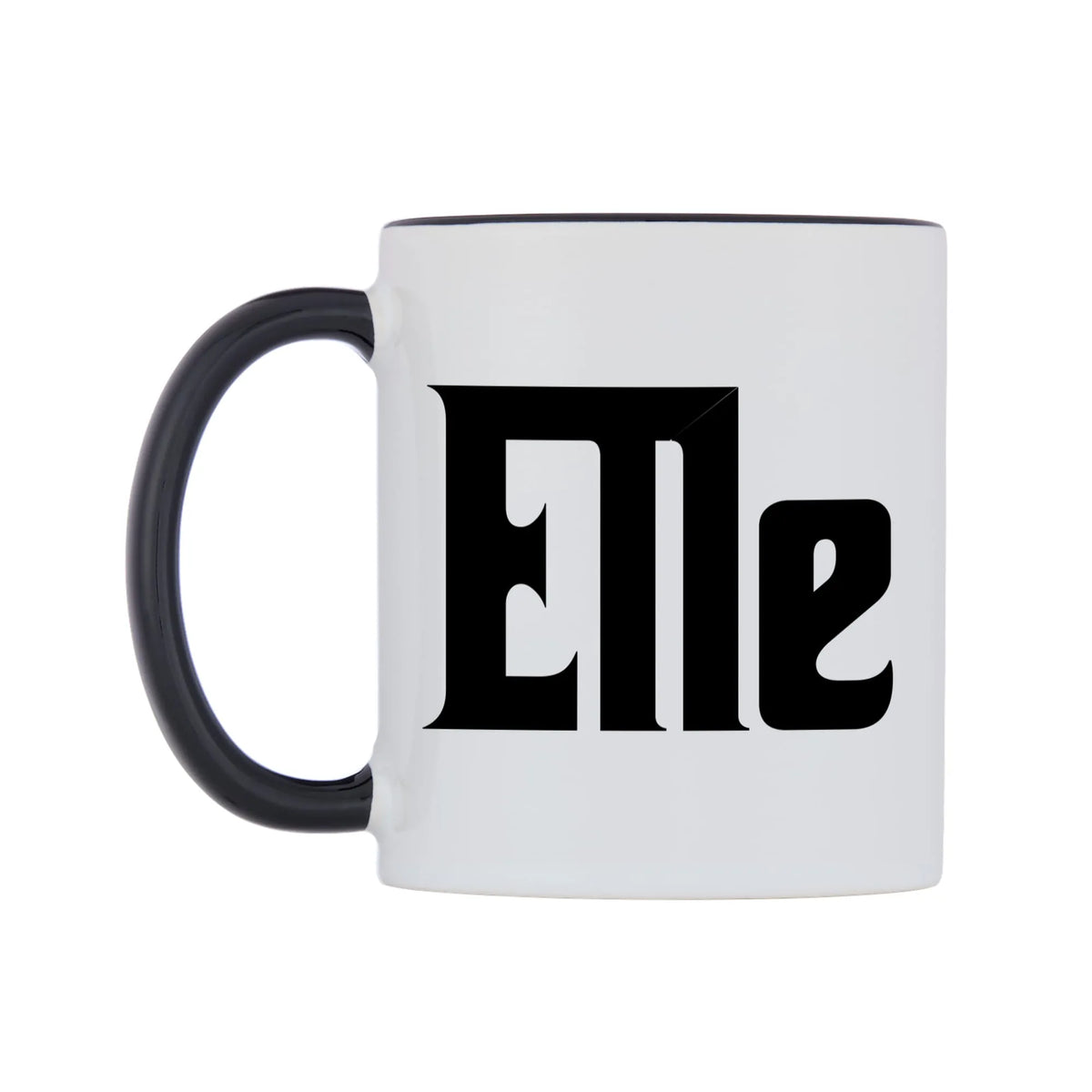 Elle - Godfather Themed Mug — white 11oz gloss mug with a black inside and handle, right side, on a white background