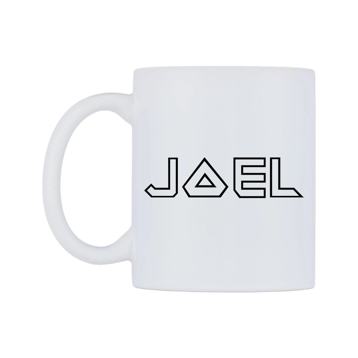 Joel - Iron Maiden Themed Mug — white 11oz gloss mug, right side, on a white background