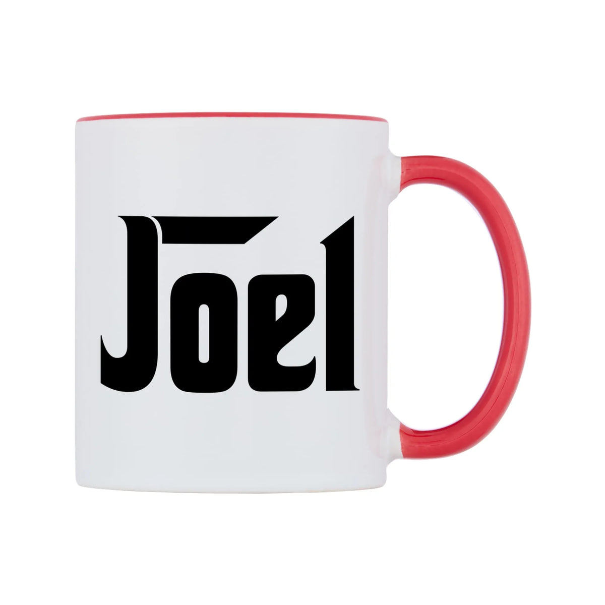 Joel - Godfather Themed Mug — white 11oz gloss mug with a red inside and handle, left side, on a white background
