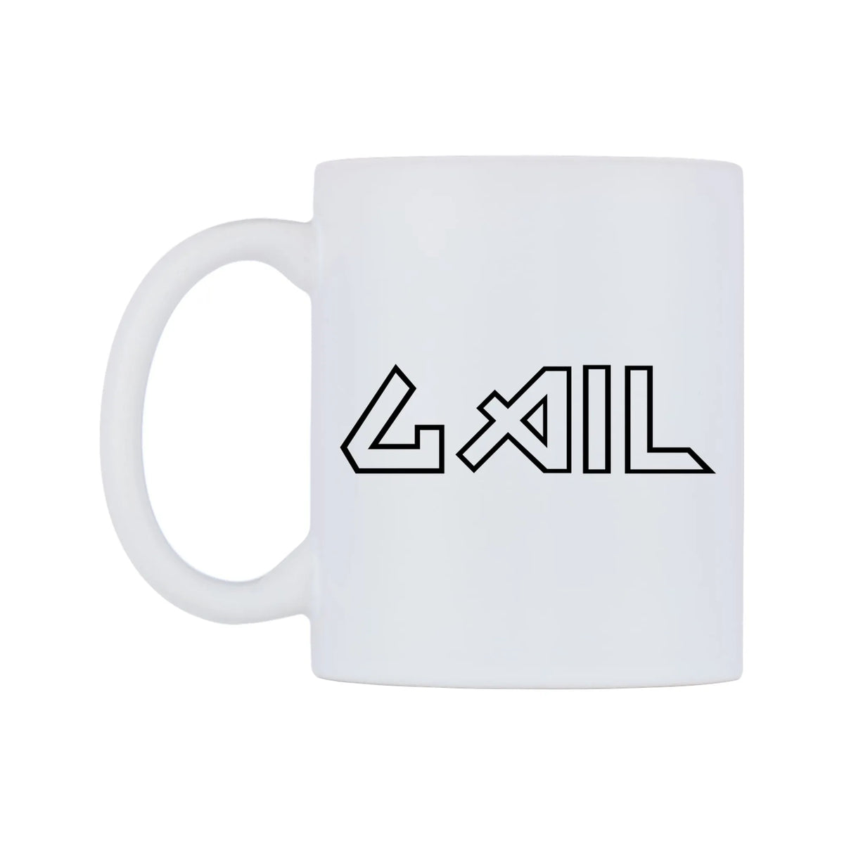 Gail - Iron Maiden Themed Mug — white 11oz gloss mug, right side, on a white background