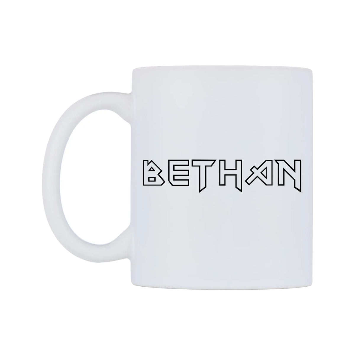 Bethan - Iron Maiden Themed Mug — white 11oz gloss mug, right side, on a white background