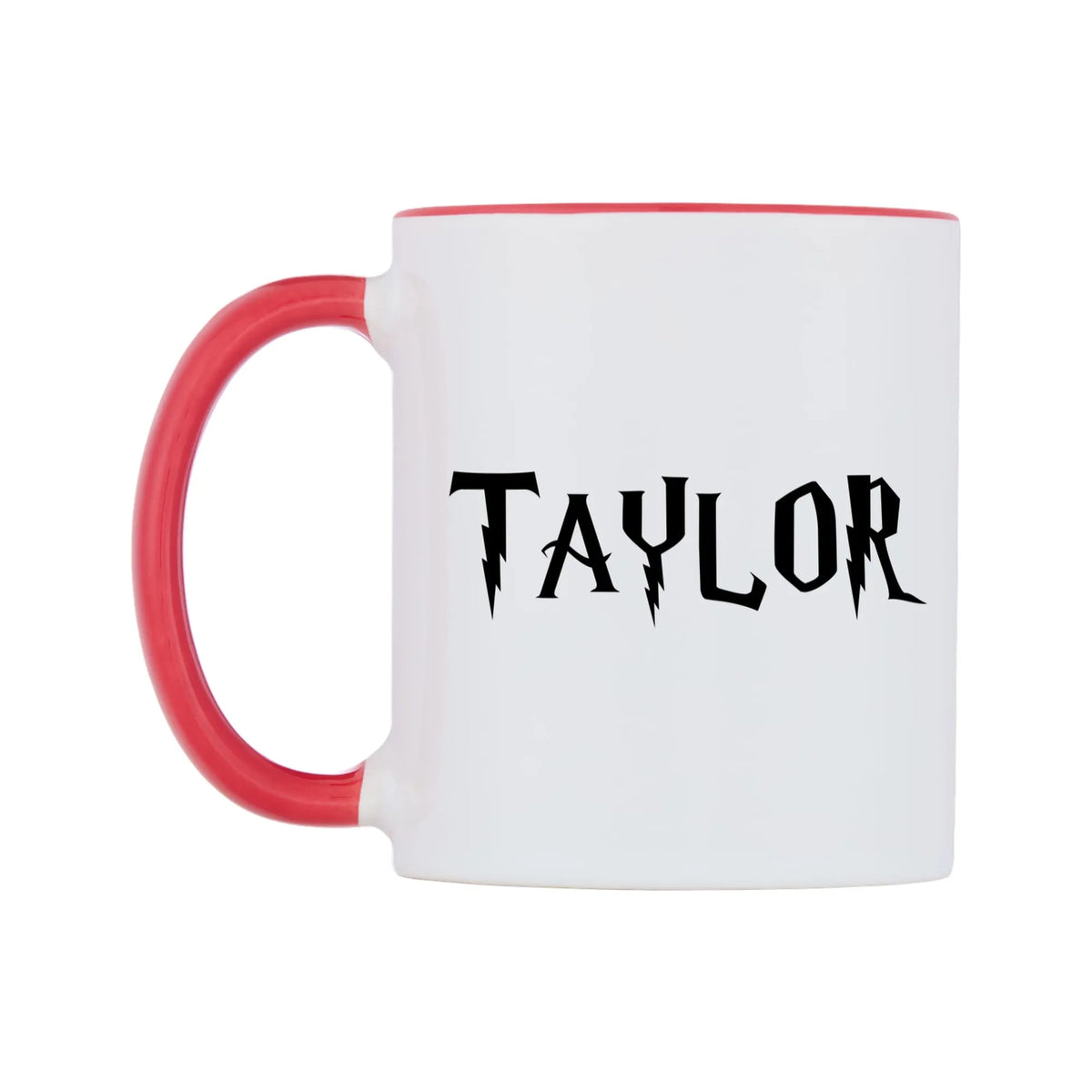 Taylor - Wizard Themed Mug — white 11oz gloss mug with a red inside and handle, right side, on a white background