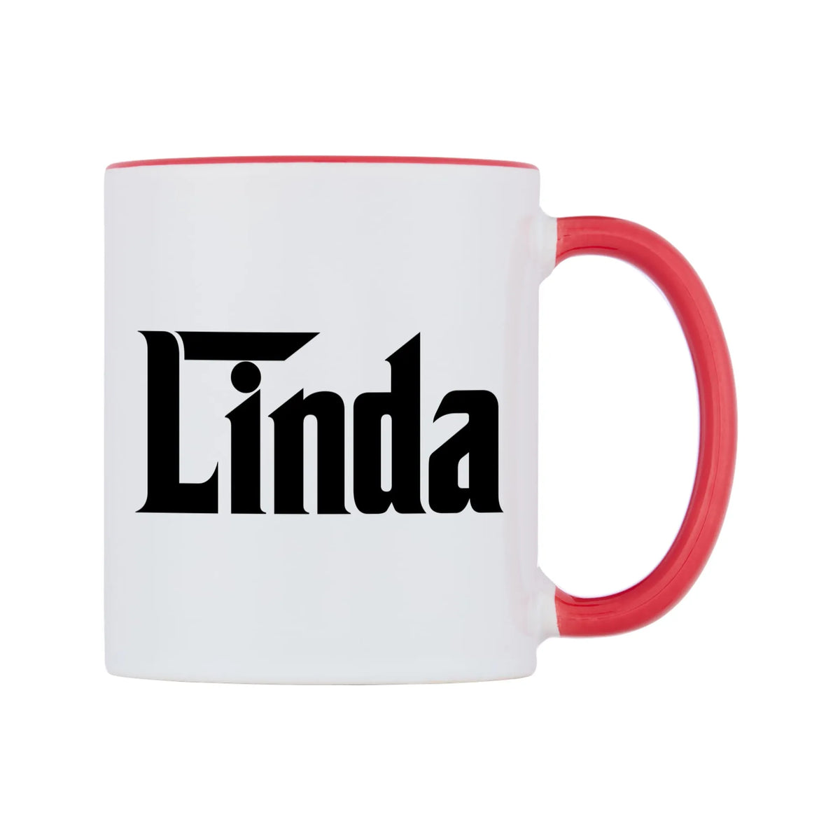 Linda - Godfather Themed Mug — white 11oz gloss mug with a red inside and handle, left side, on a white background
