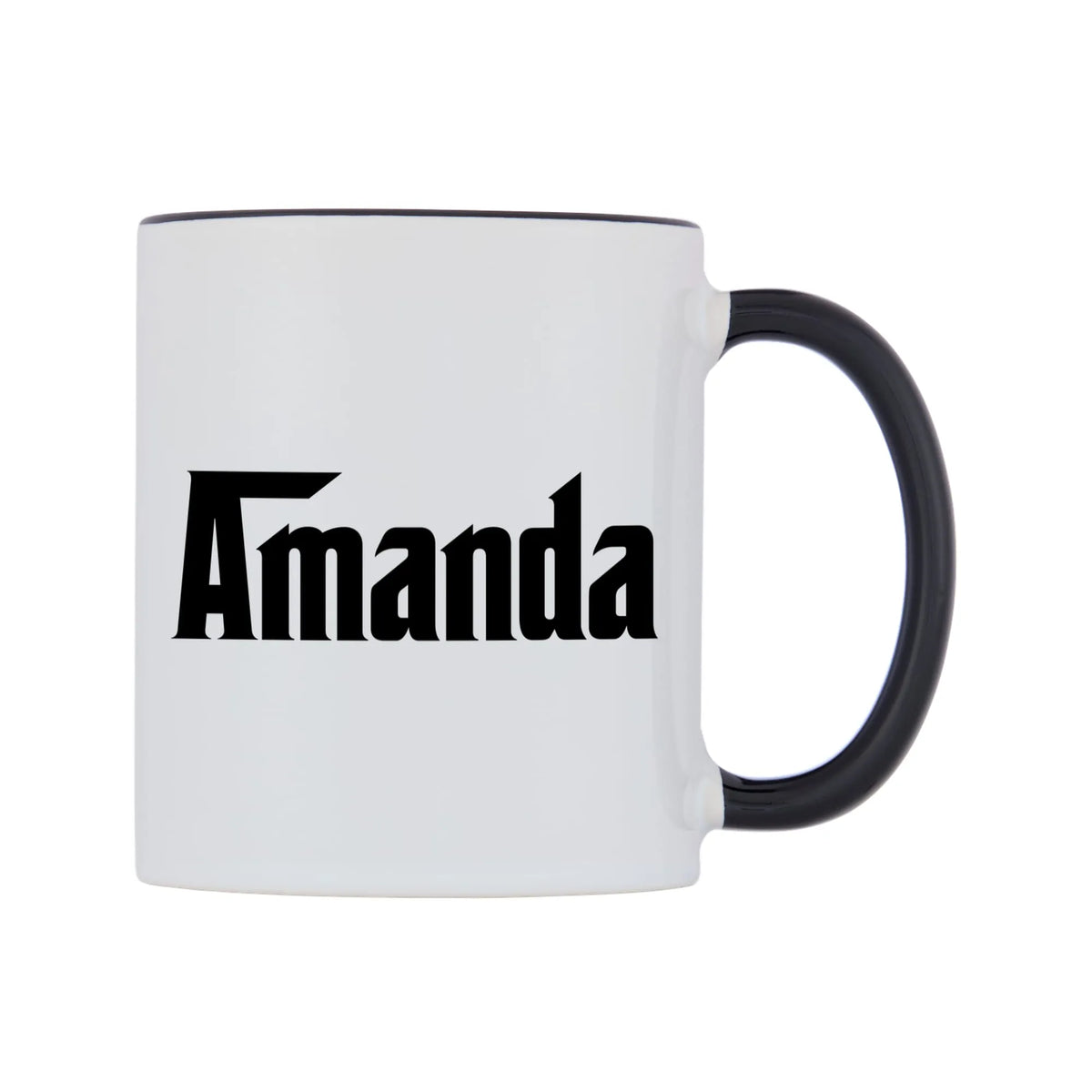 Amanda - Godfather Themed Mug — white 11oz gloss mug with a black inside and handle, left side, on a white background