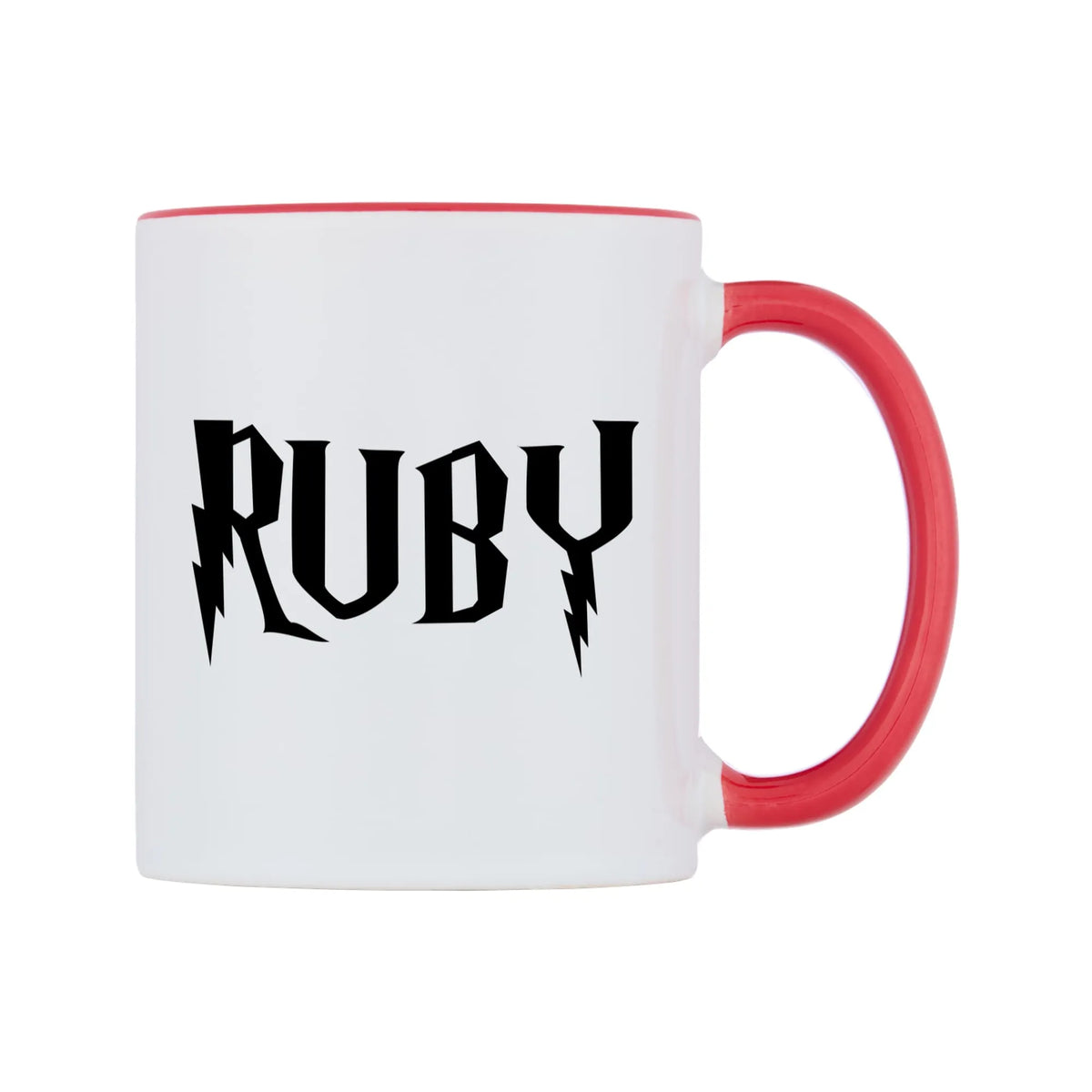 Ruby - Wizard Themed Mug — white 11oz gloss mug with a red inside and handle, left side, on a white background