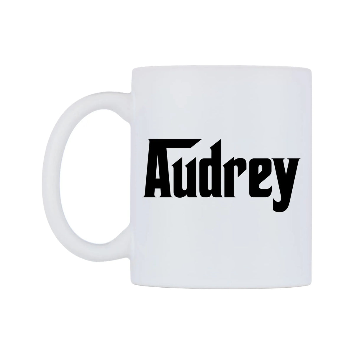 Audrey - Godfather Themed Mug — white 11oz gloss mug, right side, on a white background