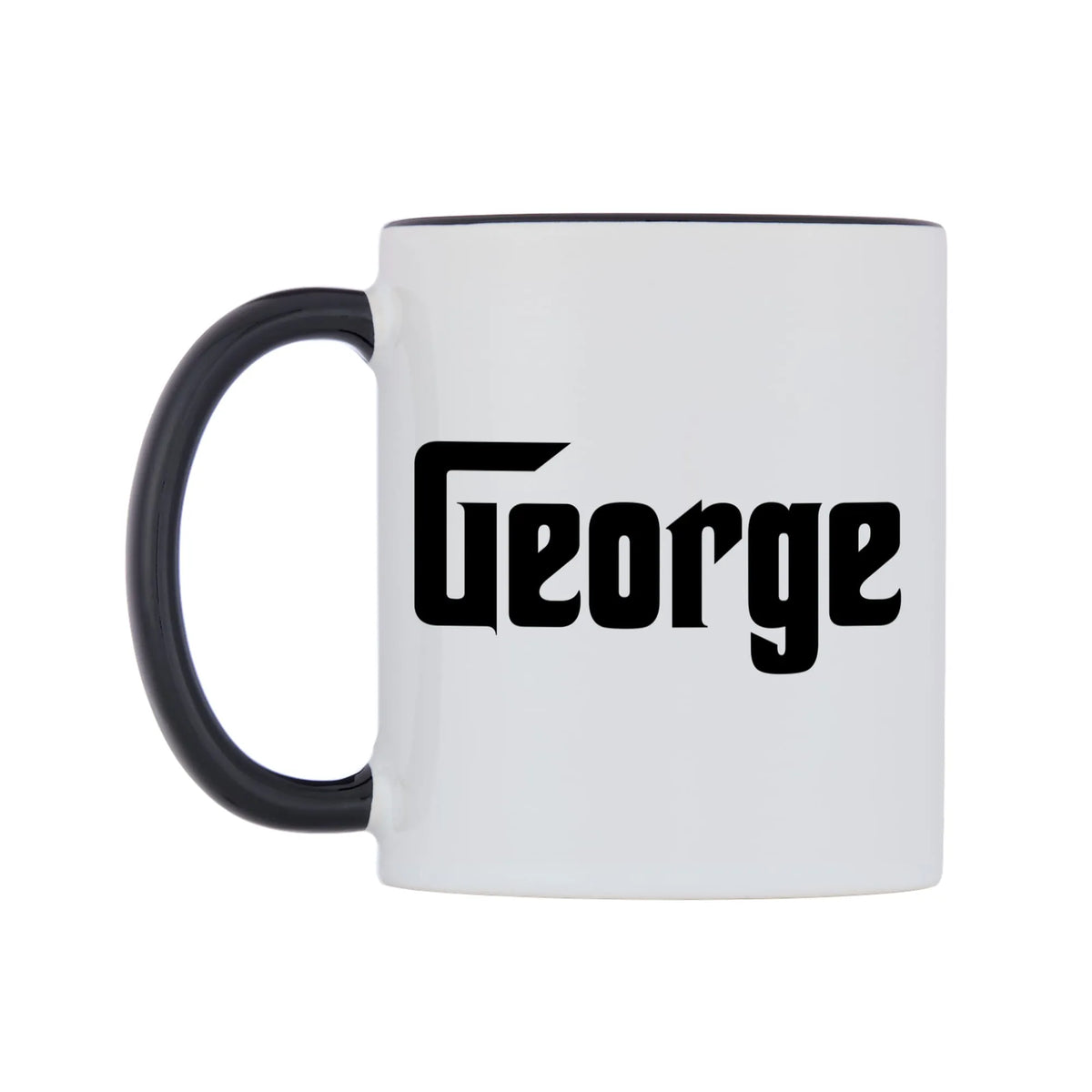 George - Godfather Themed Mug — white 11oz gloss mug with a black inside and handle, right side, on a white background