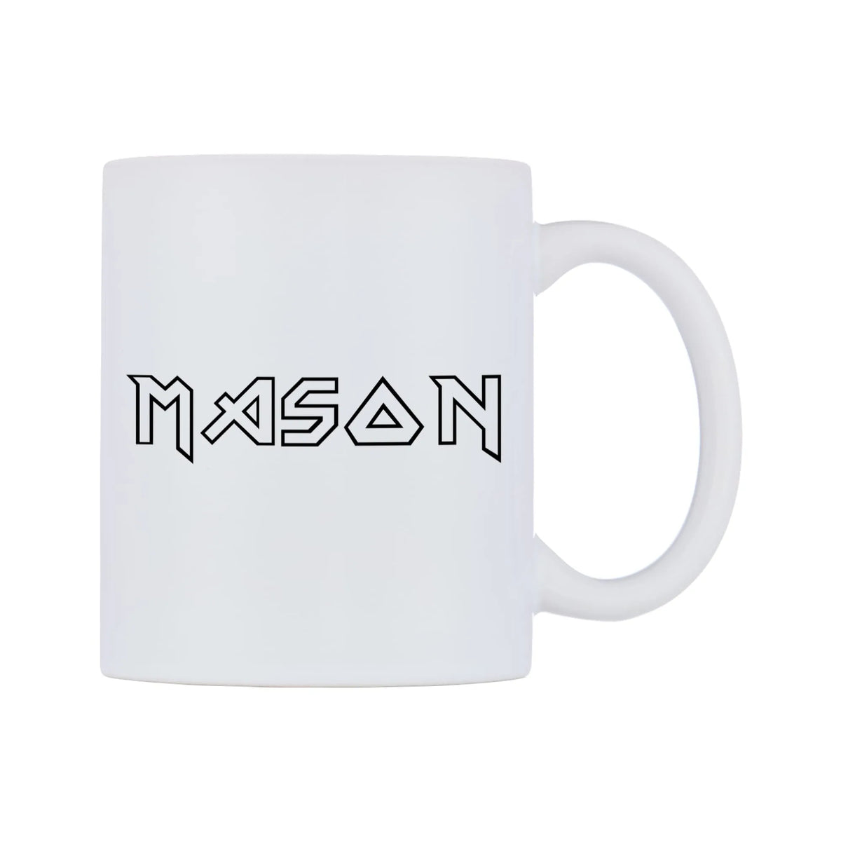Mason - Iron Maiden Themed Mug — white 11oz gloss mug, left side, on a white background