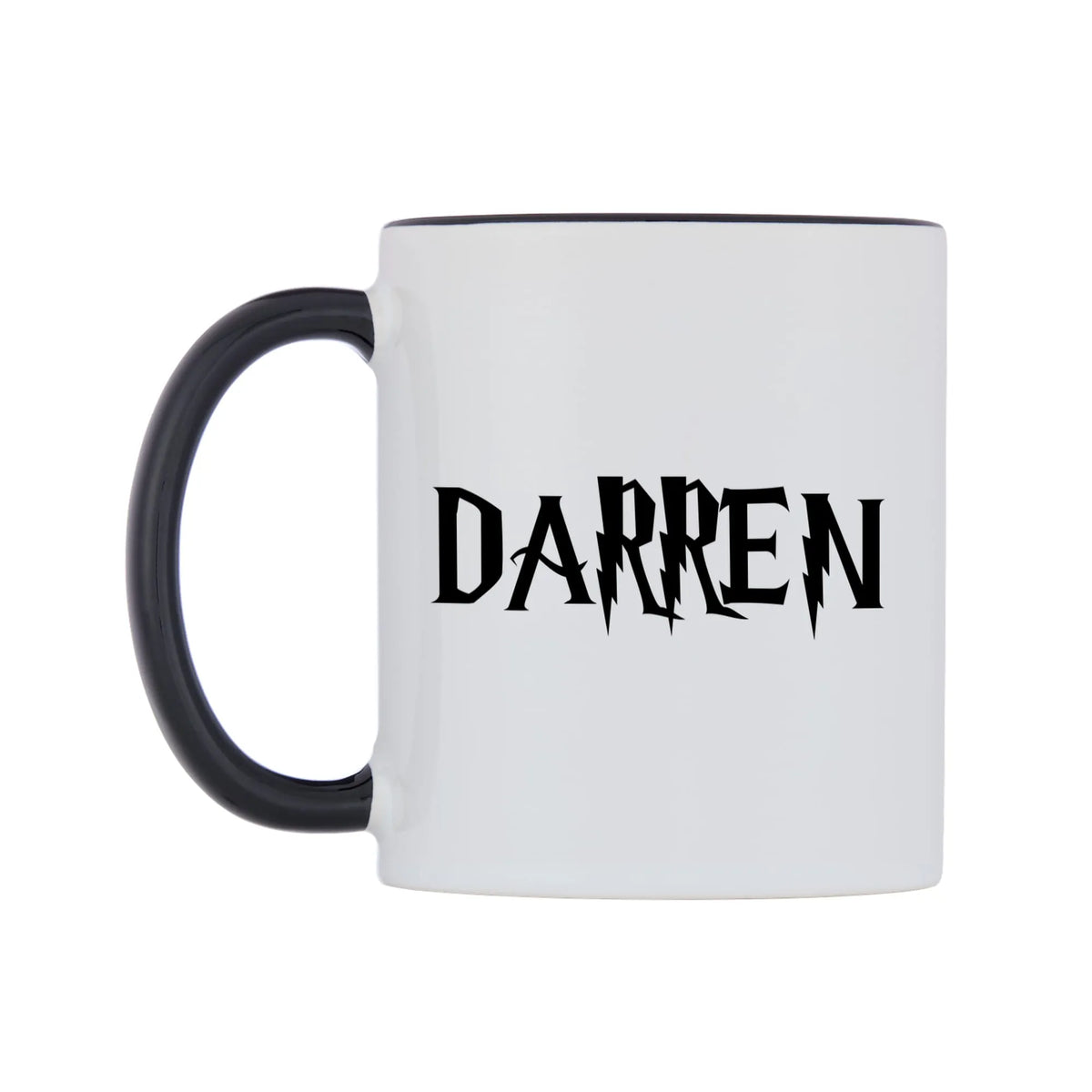 Darren - Wizard Themed Mug — white 11oz gloss mug with a black inside and handle, right side, on a white background