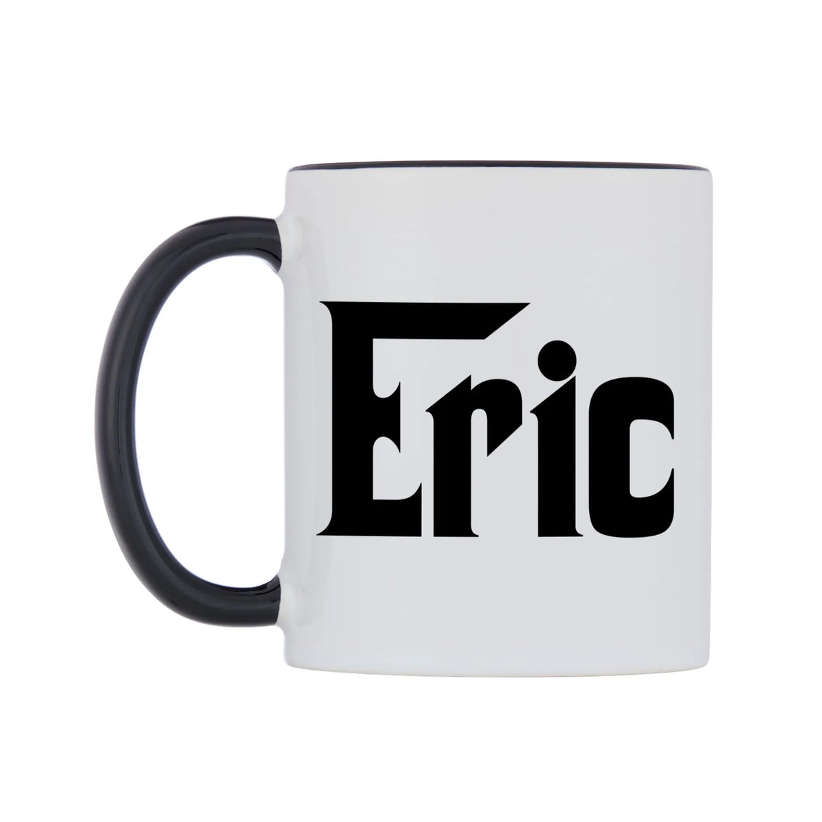 Eric - Godfather Themed Mug — white 11oz gloss mug with a black inside and handle, right side, on a white background