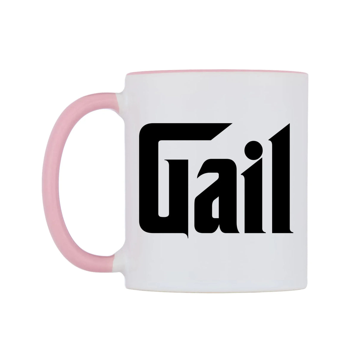 Gail - Godfather Themed Mug — white 11oz gloss mug with a pink inside and handle, right side, on a white background