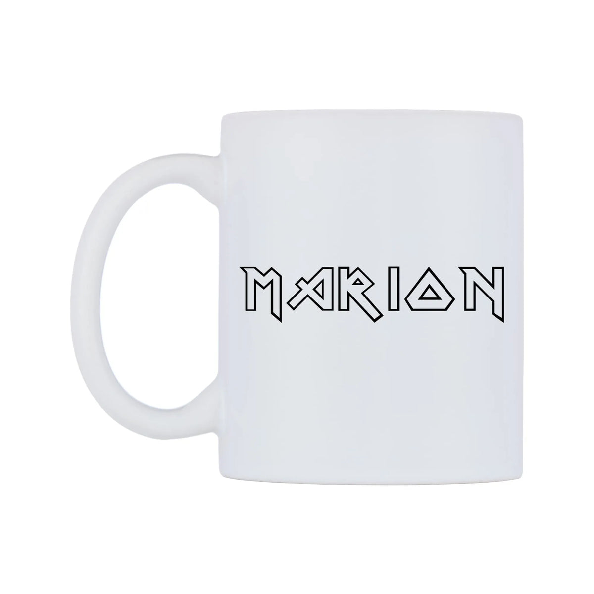 Marion - Iron Maiden Themed Mug — white 11oz gloss mug, right side, on a white background