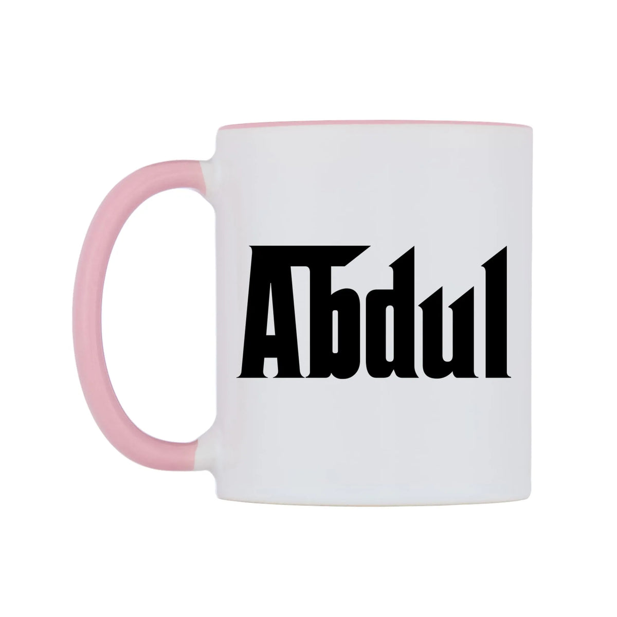 Abdul - Godfather Themed Mug — white 11oz gloss mug with a pink inside and handle, right side, on a white background