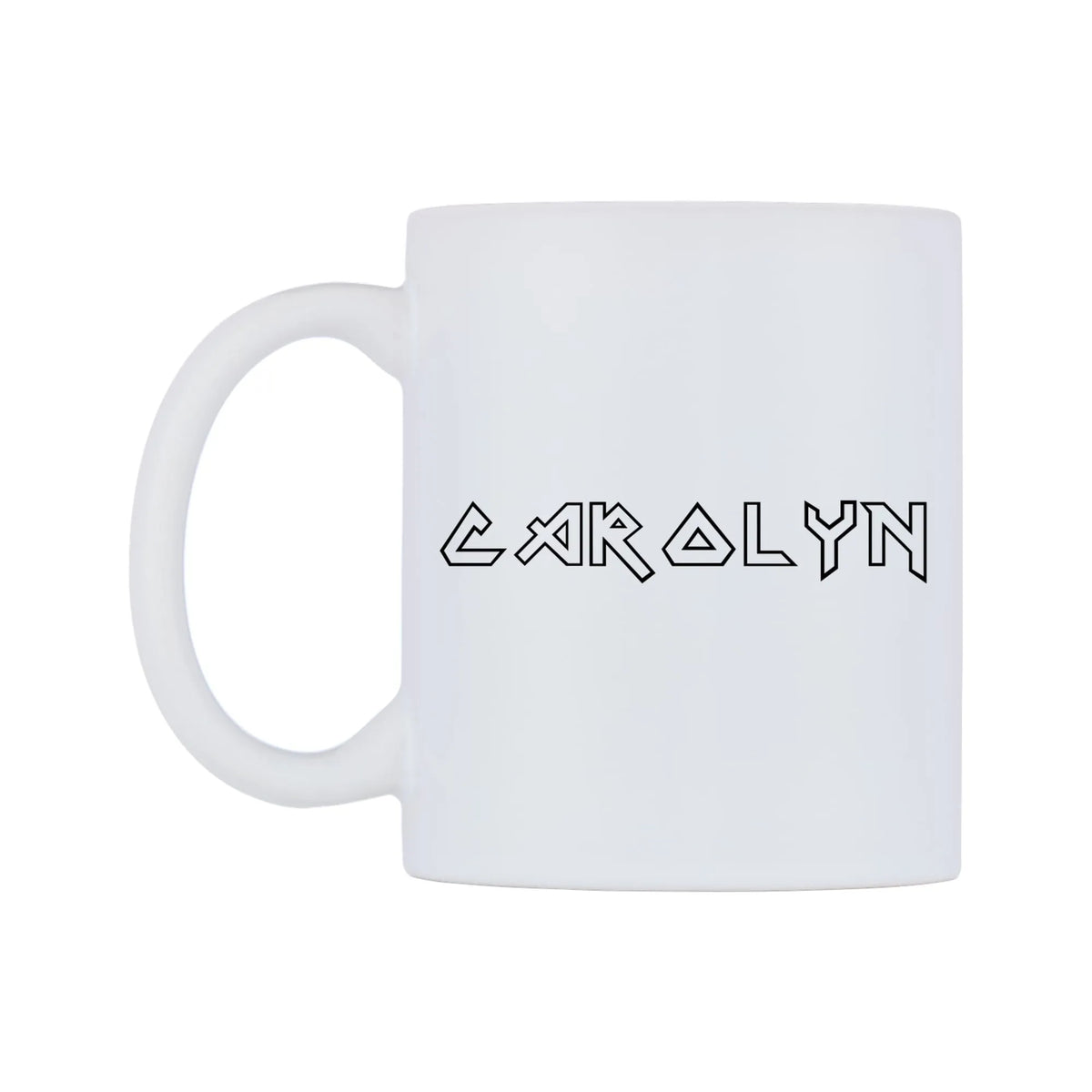 Carolyn - Iron Maiden Themed Mug — white 11oz gloss mug, right side, on a white background