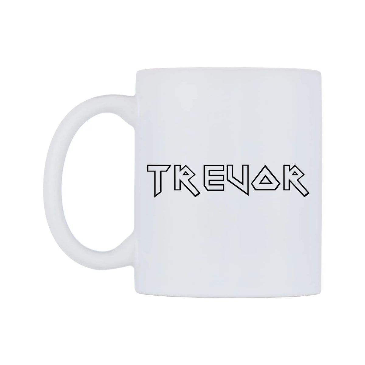 Trevor - Iron Maiden Themed Mug — white 11oz gloss mug, right side, on a white background
