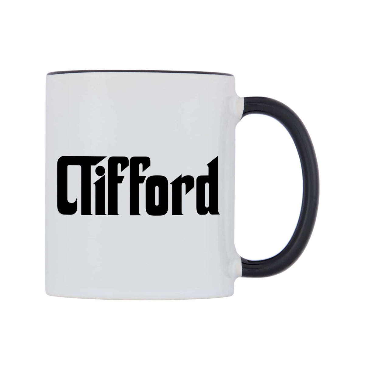Clifford - Godfather Themed Mug — white 11oz gloss mug with a black inside and handle, left side, on a white background