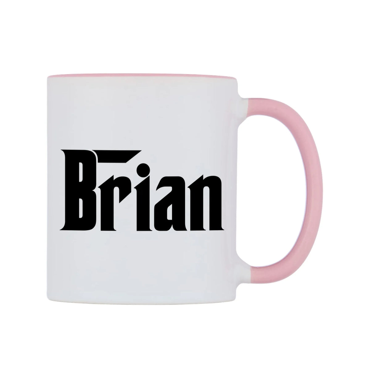 Brian - Godfather Themed Mug — white 11oz gloss mug with a pink inside and handle, left side, on a white background