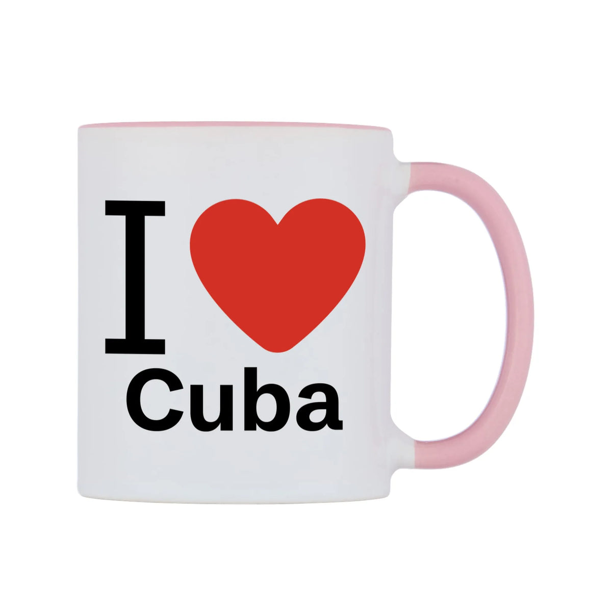 I Love Cuba Mug — white 11oz gloss mug with a pink inside and handle, left side, on a white background